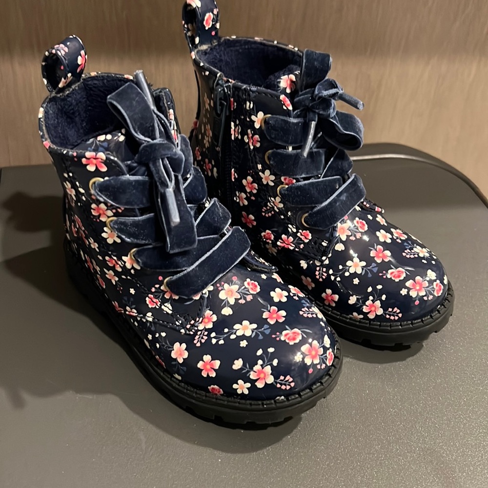 H&M toddler floral navy boots 24 LN EUC
